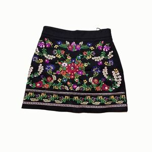 Her Entire Name Says Grace Black Mini Embroidered Floral Small Skirt 27 inch